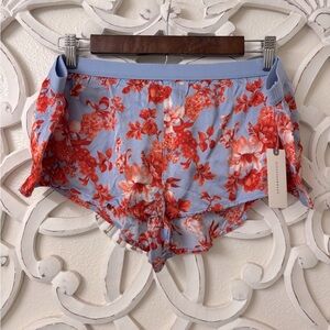 Anthropologie Blue Motif Floral Satin Micro Sleep Short Pajamas NWT